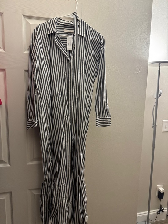 LOFT Dresses & Skirts - LOFT Black and White Striped Long Sleeve Maxi Shirt Dress